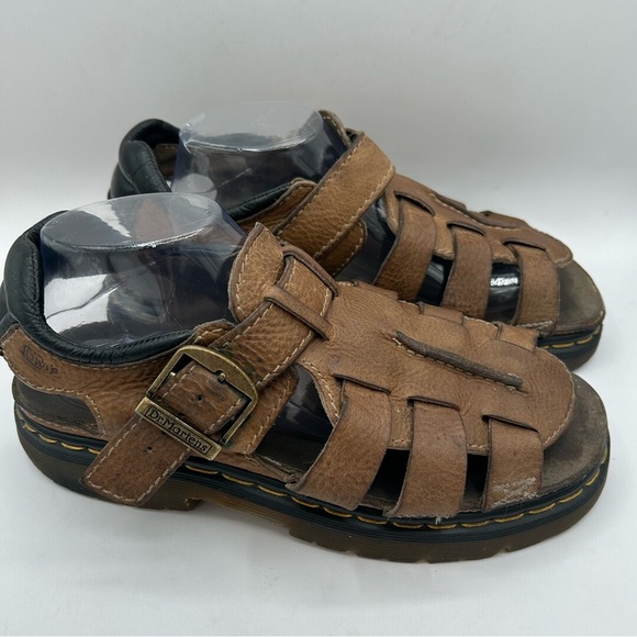 RARE DR MARTENS Sandals Mens Size 12 Brown Leather Fisherman Made In ENGLAND Y2K - Picture 1 of 13